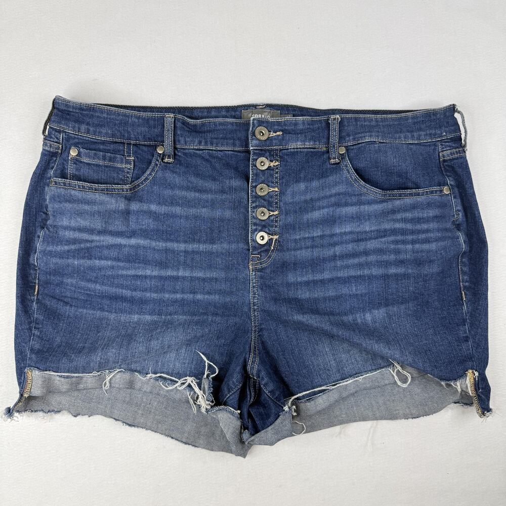 Torrid Shorts Womens 22 Blue Denim Cutoff Frayed Hem Button Fly 5 Pocket Jean